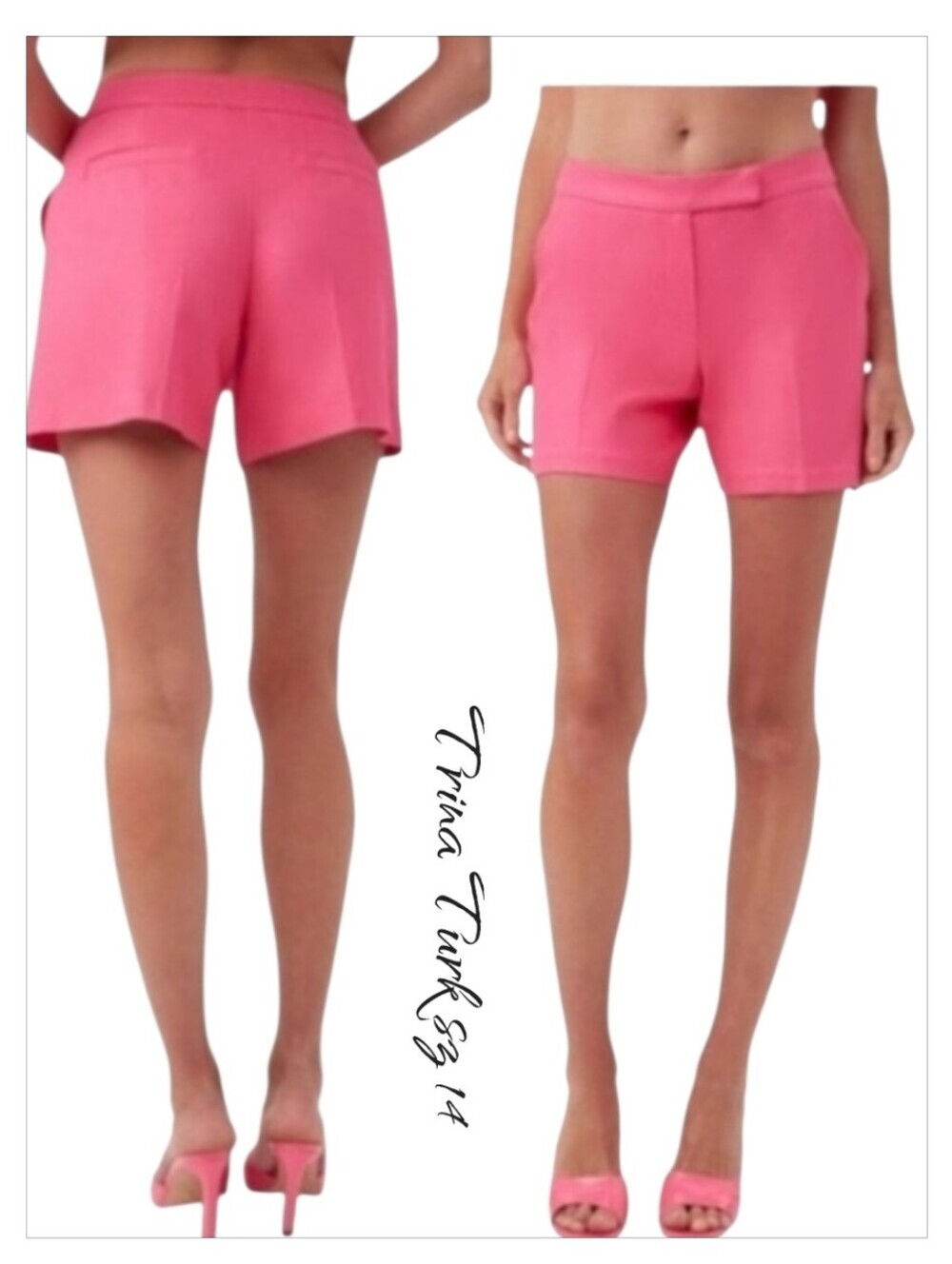 NWT Trina Turk Hermosa Pink Twill Shorts High Waist Flat Front Tailored Sz 14